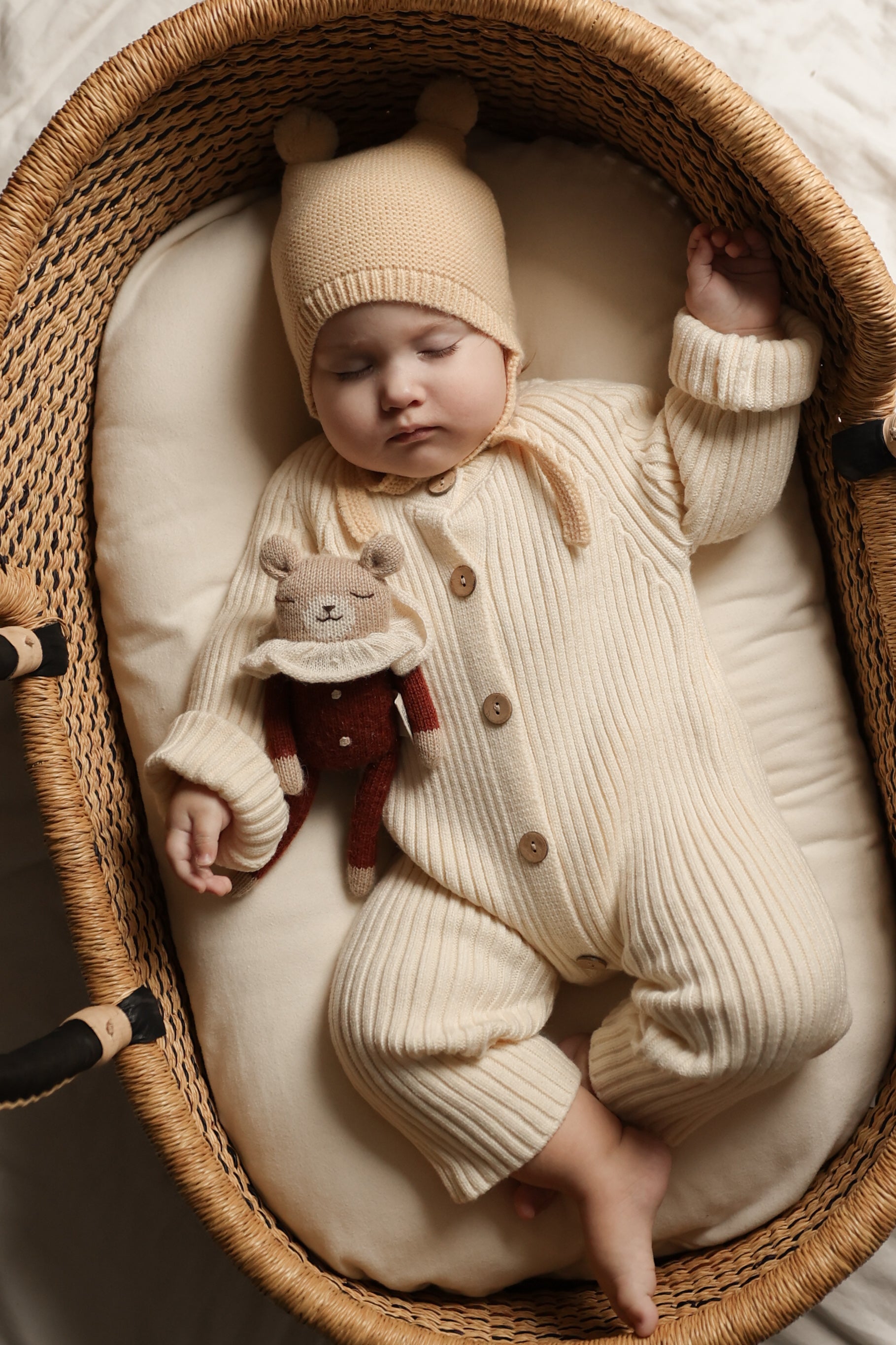 Bebe Ribbed Cozy Jumpsuit (Cream White)