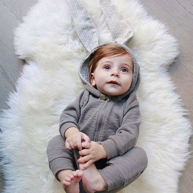 Lala Bunny Ears Hood Jumpsuit (Grey) - Greenberry Kids  - 3