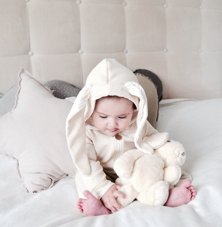 Lala Bunny Ears Hood Jumpsuit (Cream White) - Greenberry Kids  - 2