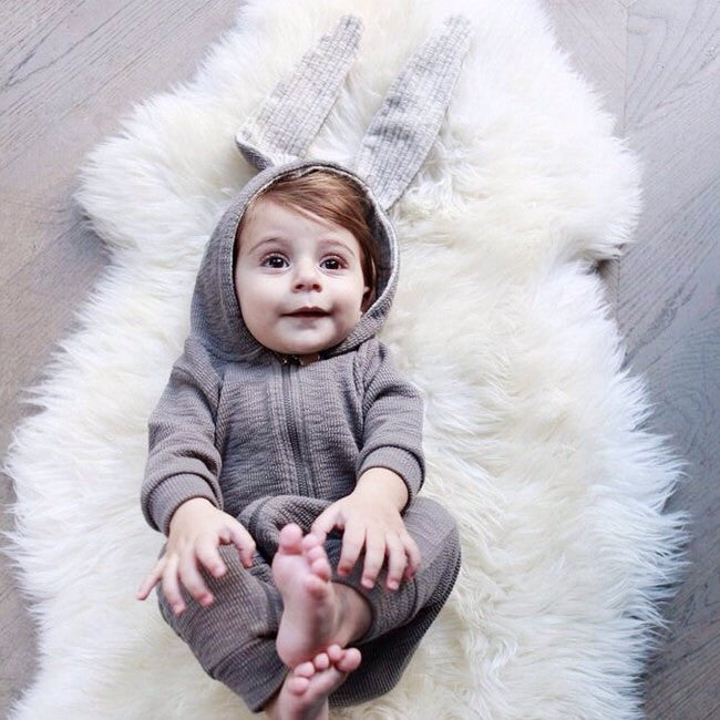 Lala Bunny Ears Hood Jumpsuit (Grey) - Greenberry Kids  - 5